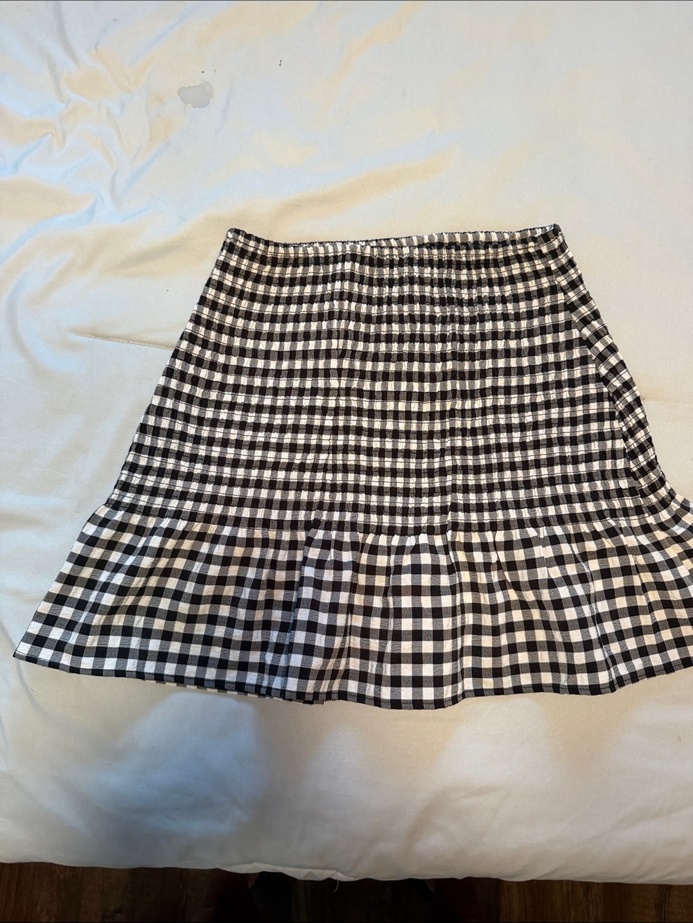 H&M Black & White Gingham Ruffle Hem Skater Skirt